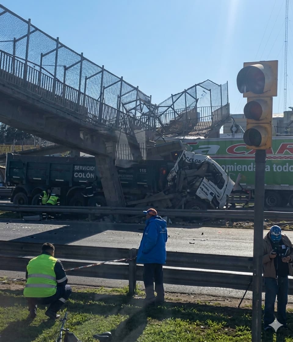 ►Caos en Panamericana por el choque de un camión que derribó un puente peatonal en Escobar